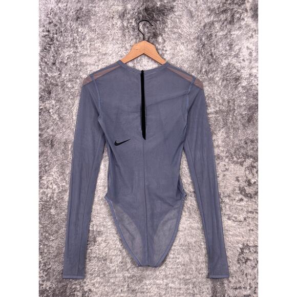 Nike Top Small Womens Purple Sheer City Ready Bodysuit Long Sleeve Thumb Opening - Picture 3 of 6